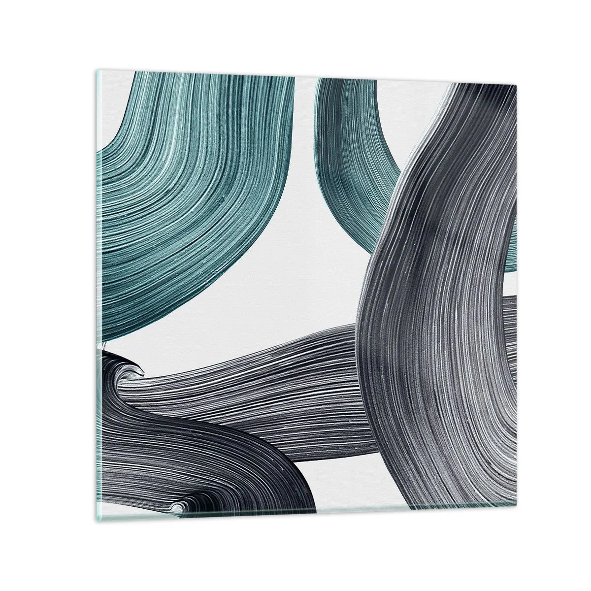 Obraz na skle - Smaragdové a čierne vlny - 30x30 cm