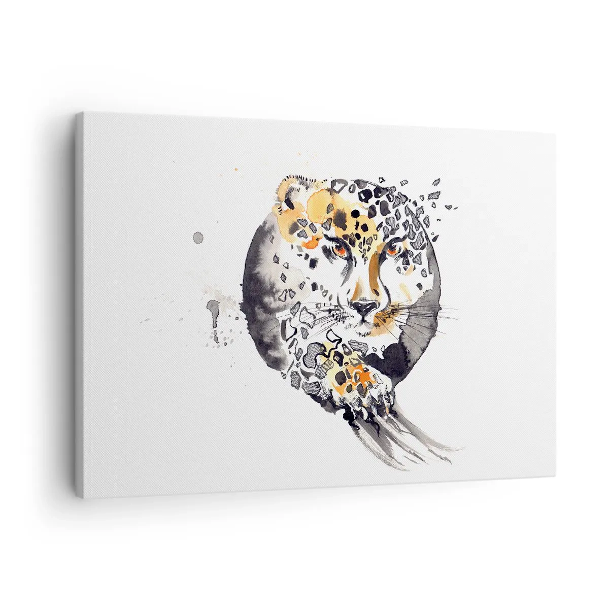 Obraz na plátne - Umelecká akvarelová maľba s motívom geparda - 70x50cm - Dravá krása - Moderná nástenná dekorácia do obývacej izby a spálne ARTTOR