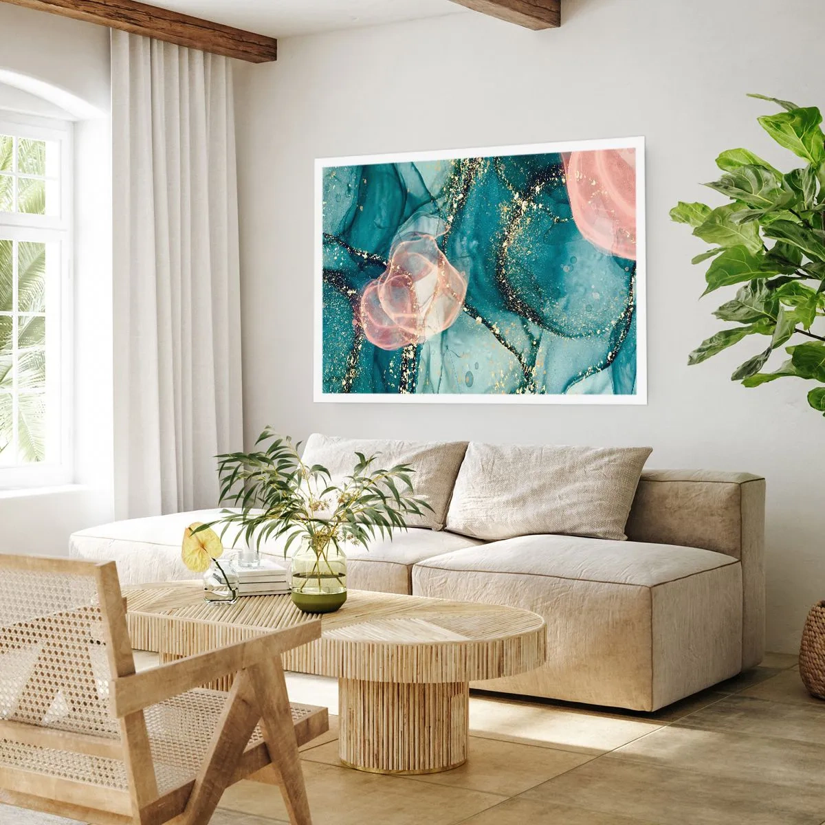Plagát - Modré hodváb modré, ružový tyl - 91x61 cm
