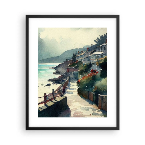Plagát v čiernom ráme - Stredomorské mestečko - 40x50 cm