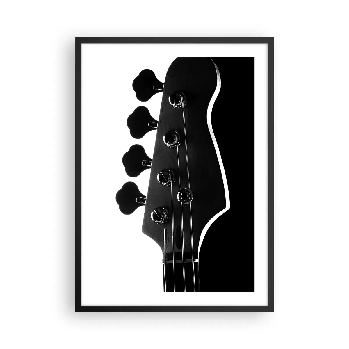 Plagát v čiernom ráme - Minimalistická čiernobiela hudobná téma s elektrickou gitarou. - 50x70cm - Rockové ticho  - Moderná nástenná dekorácia do obývacej izby a spálne ARTTOR