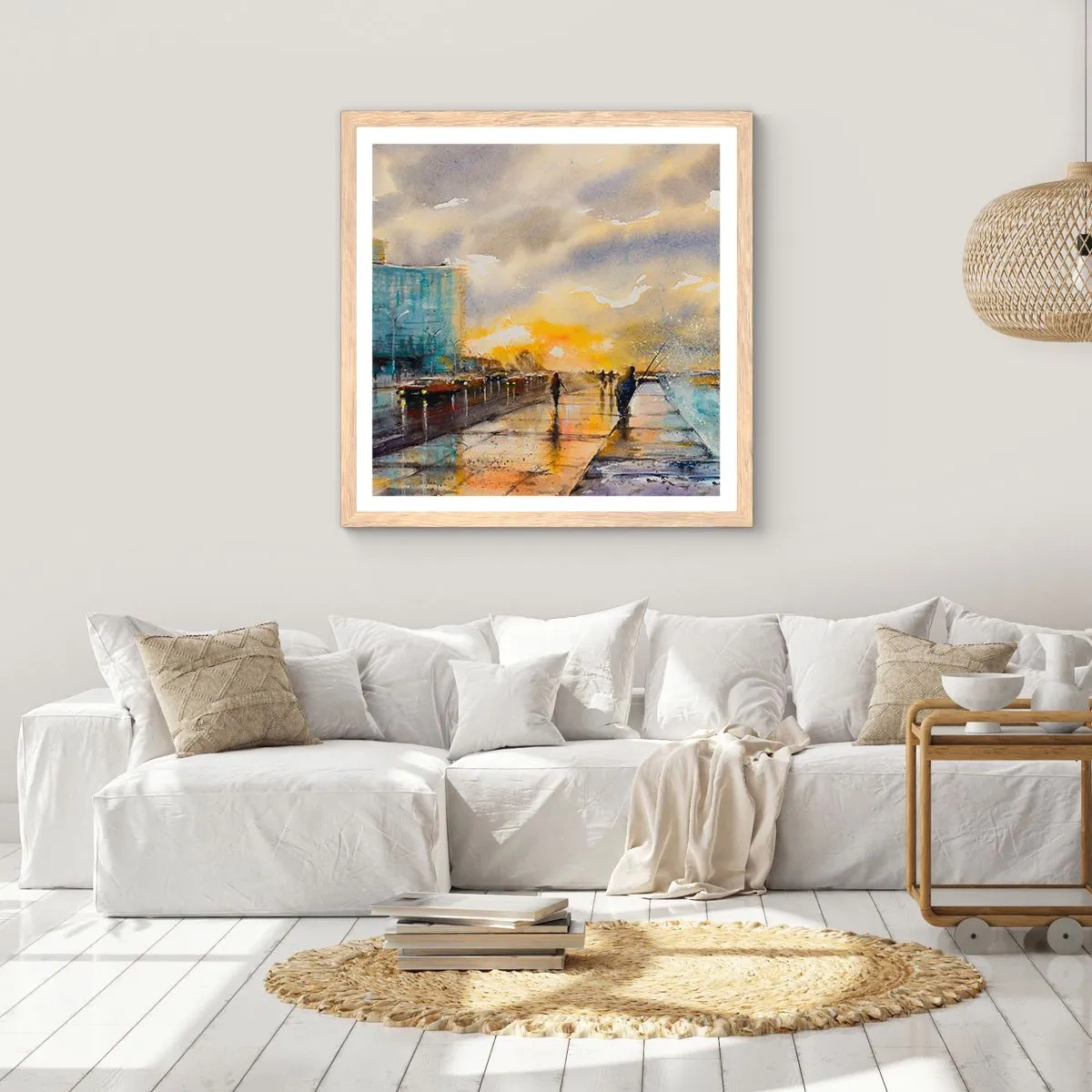 Plagát v ráme zo svetlého duba - Život na pobreží - 50x50 cm