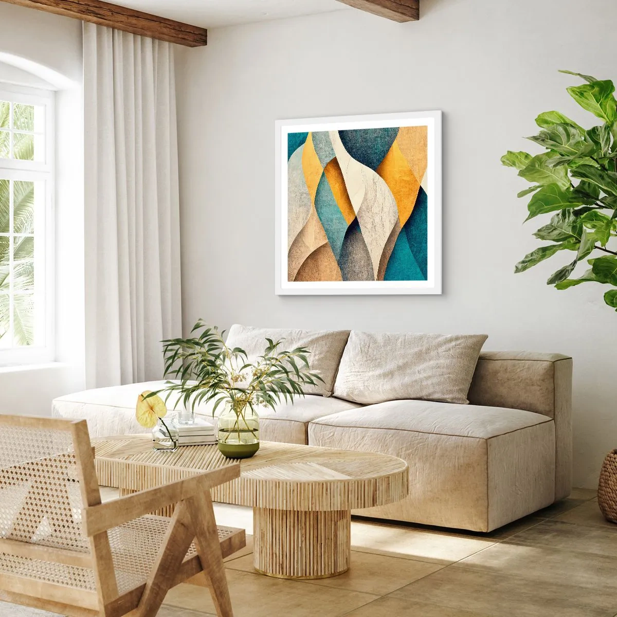 Plagát v bielom ráme - Rytmus a vlnenie - 60x60 cm