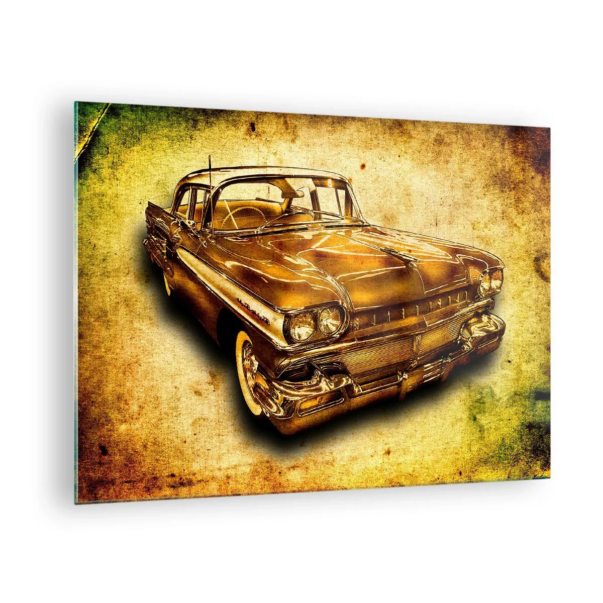 Obraz na skle - Veterán s vintage pozadím - 70x50cm - Nehynúca krása klasiky - Moderná nástenná dekorácia do obývacej izby a spálne ARTTOR
