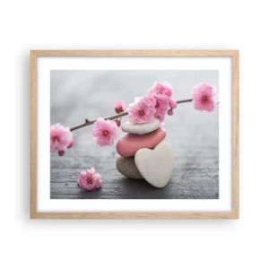 Plagát v ráme zo svetlého duba - Blaženosť s višňovým kvetom - 50x40 cm