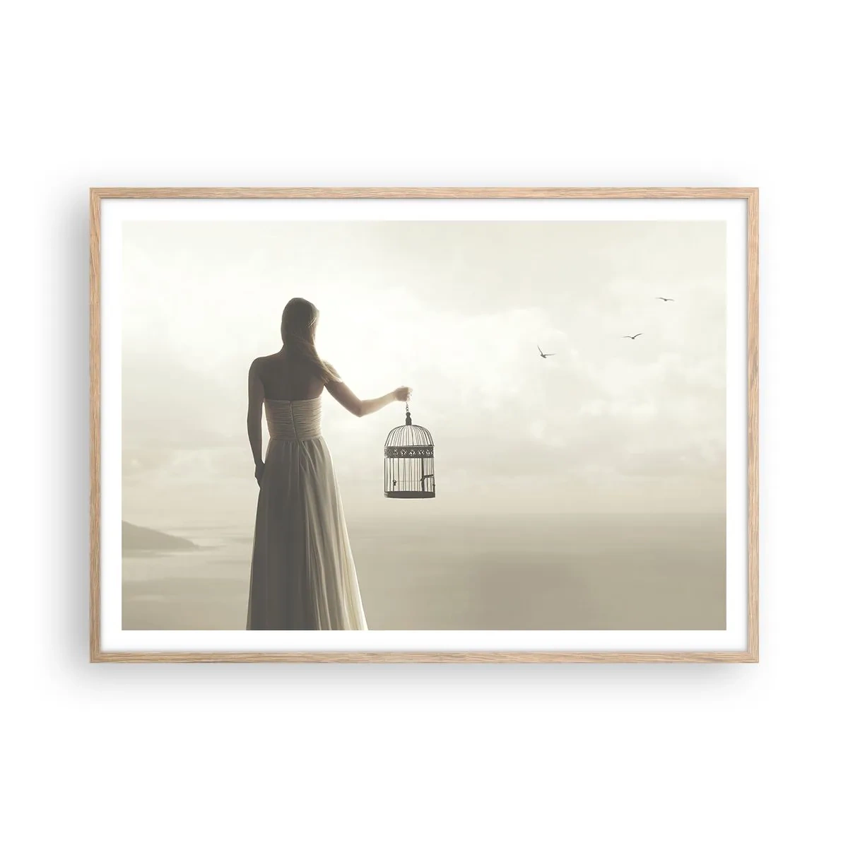 Plagát v ráme zo svetlého duba - Buď slobodná - 100x70 cm