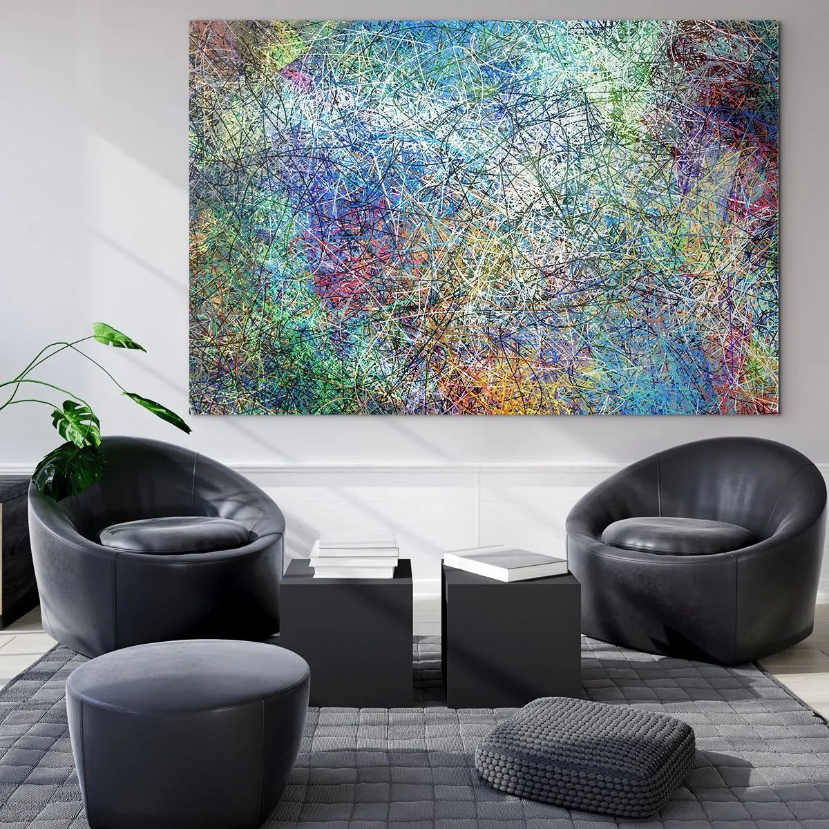 Obraz na skle - Farebná abstrakcia s dynamickými líniami - 70x50cm - To nie je tak jednoduché - Moderná nástenná dekorácia do obývacej izby a spálne ARTTOR
