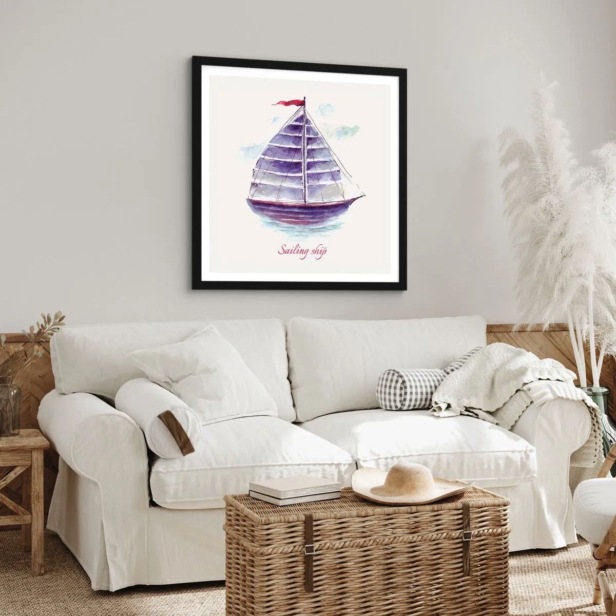 Plagát v čiernom ráme - Napnuté plachty a pokojná voda - 40x40 cm