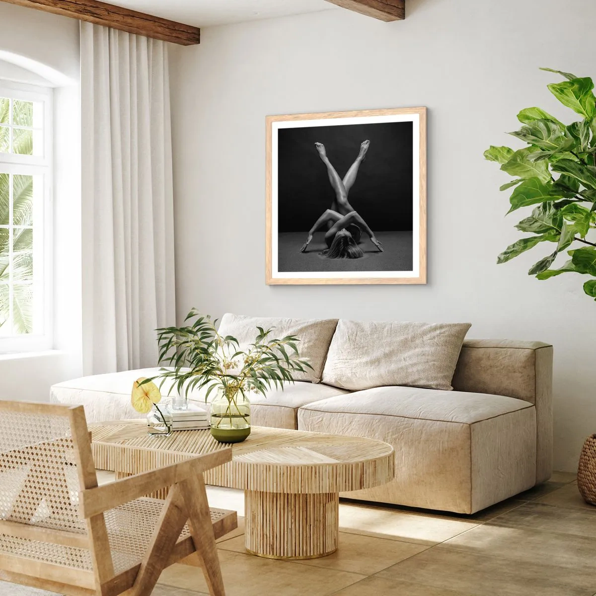 Plagát v ráme zo svetlého duba - Geometria nahoty - 40x40 cm