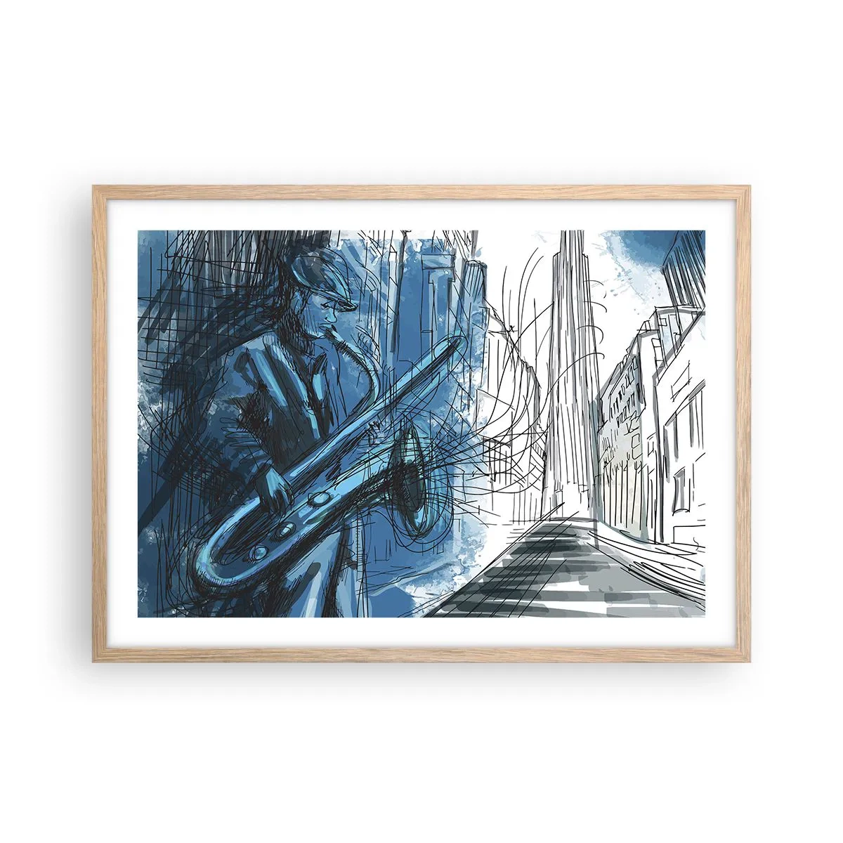 Plagát v ráme zo svetlého duba - Mestská rapsódia - 70x50 cm