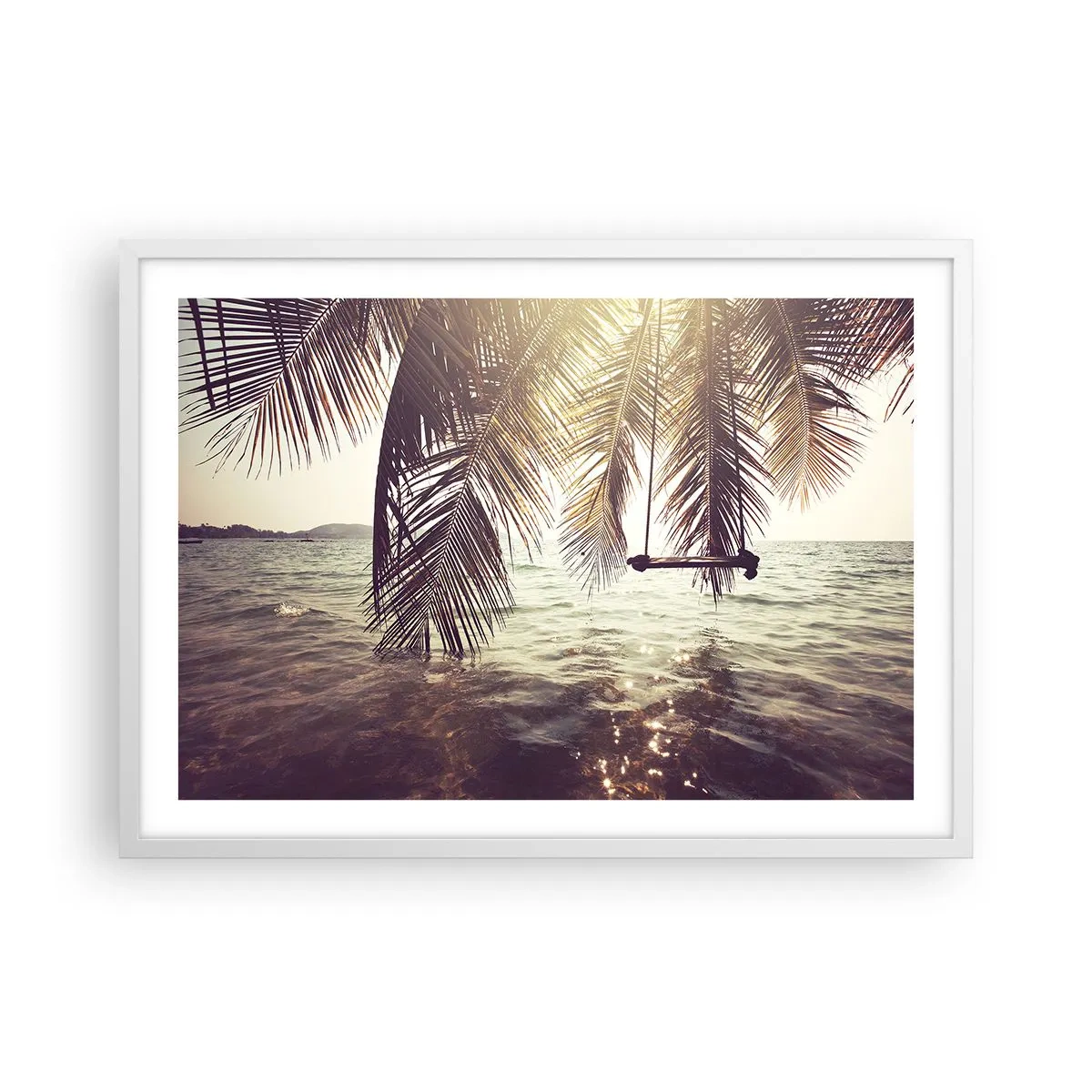 Plagát v bielom ráme - Hojdať sa ľubovoľne v oblakoch - 70x50 cm