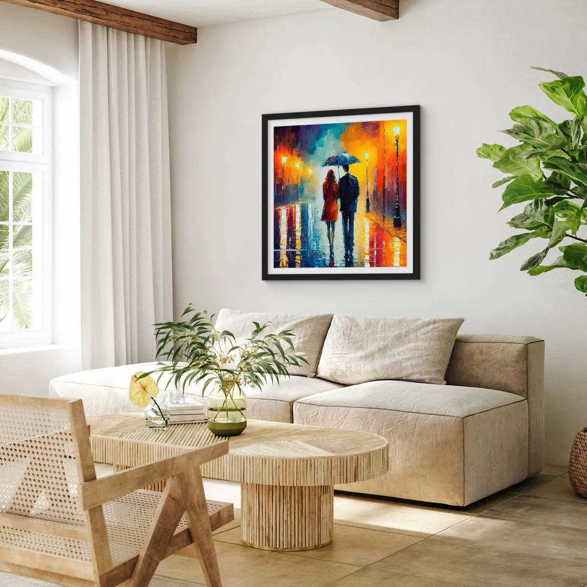 Plagát v čiernom ráme - Spolu – farebná noc - 40x40 cm