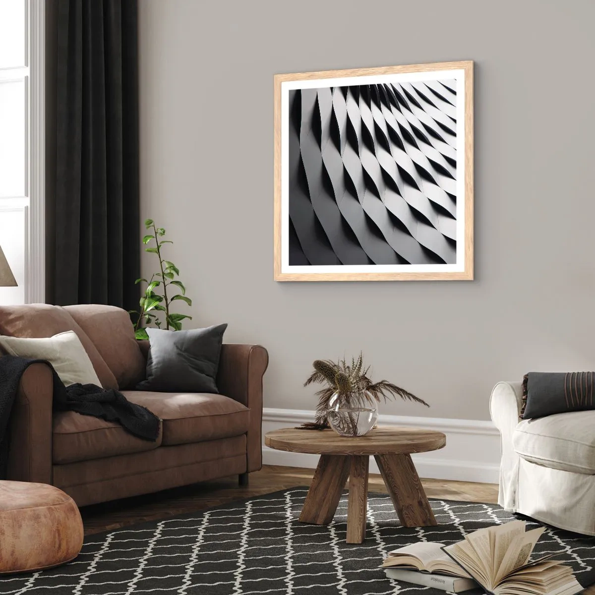 Plagát v ráme zo svetlého duba - Na hladine vĺn - 40x40 cm