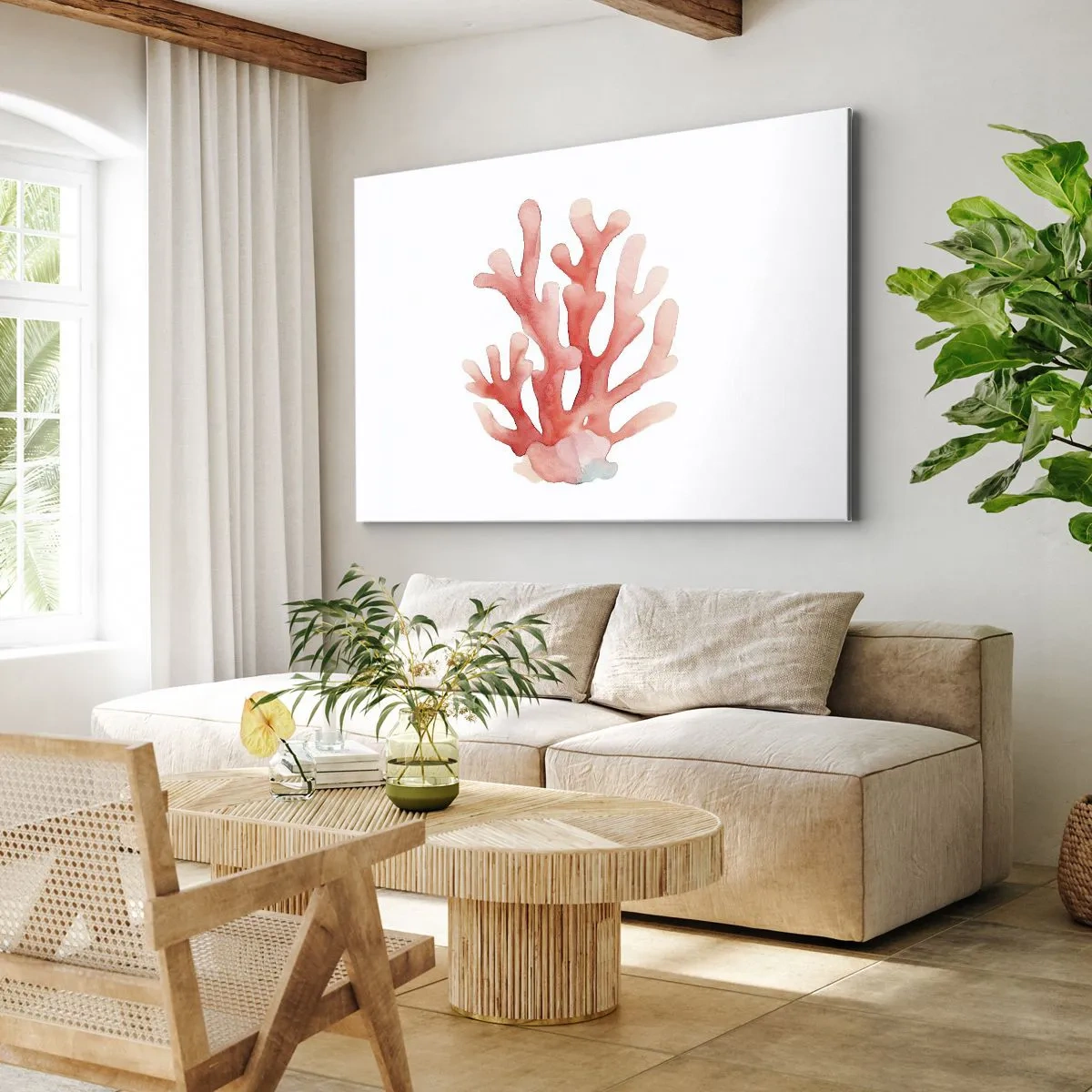 Obraz na plátne - Jemná ilustrácia koralov v pastelových odtieňoch - 70x50cm - Koralový koral - Moderná nástenná dekorácia do obývacej izby a spálne ARTTOR
