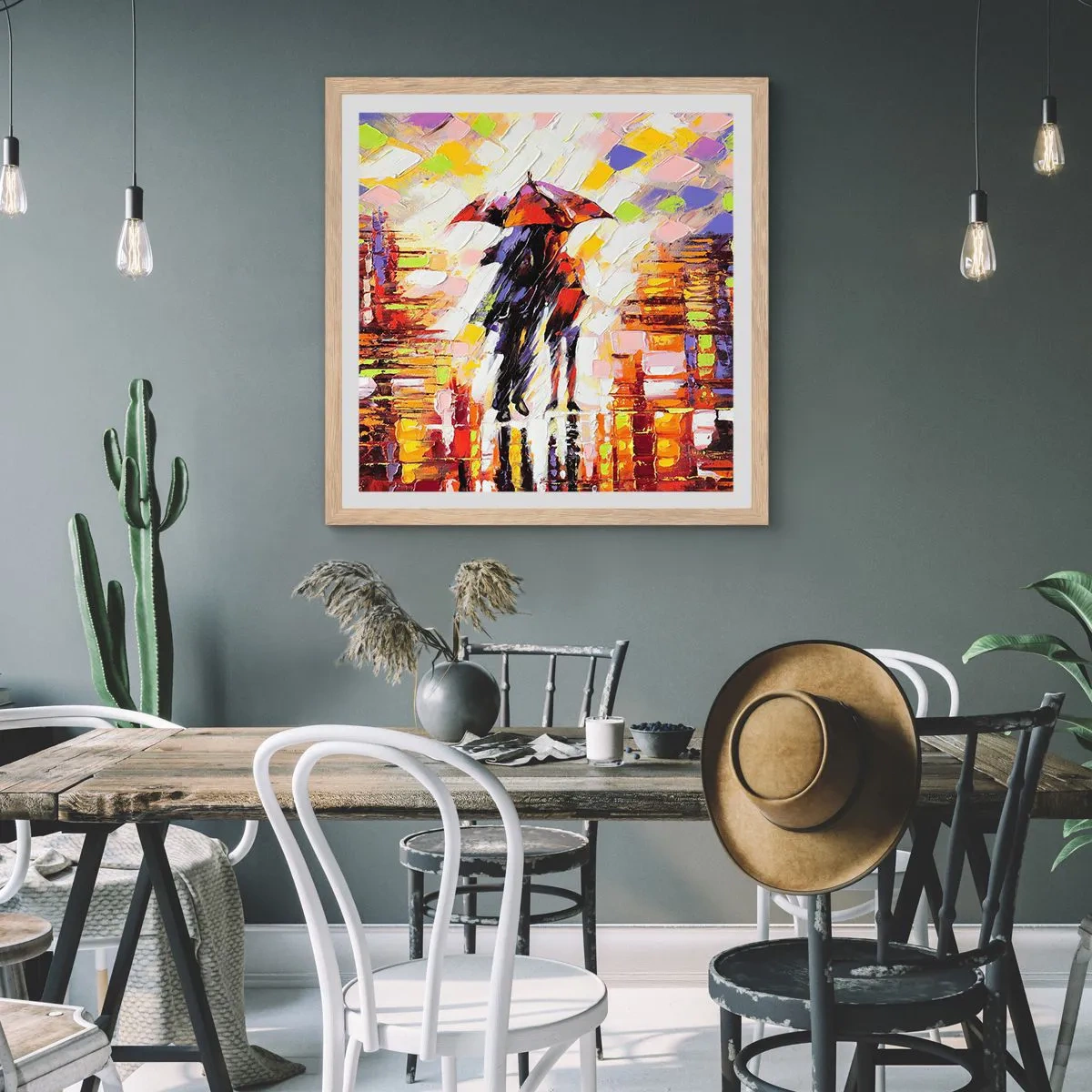 Plagát v ráme zo svetlého duba - Spoločne cez noc a dážď - 60x60 cm