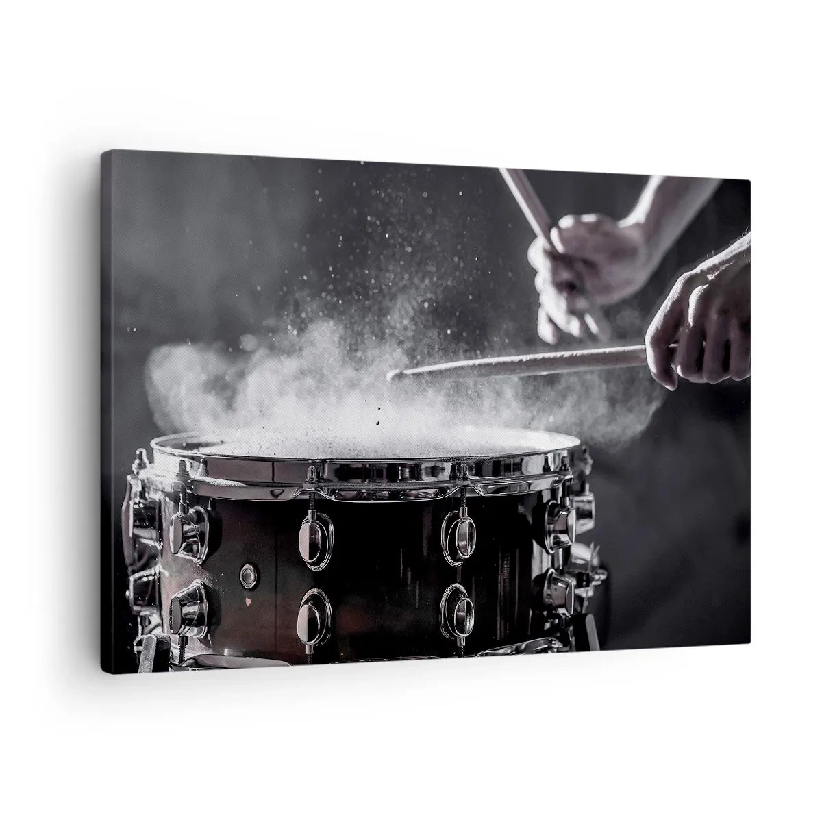 Obraz na plátne - Údery paličkami do malého bubna s efektom prachu - 70x50cm - Pulz hudby - Moderná nástenná dekorácia do obývacej izby a spálne ARTTOR