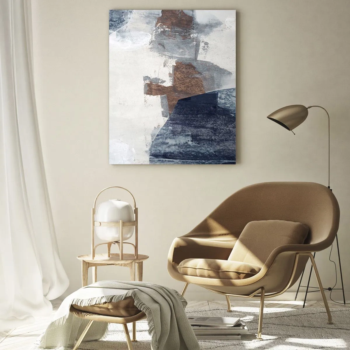 Obraz na skle - Modro-hnedé tvary - 50x70 cm