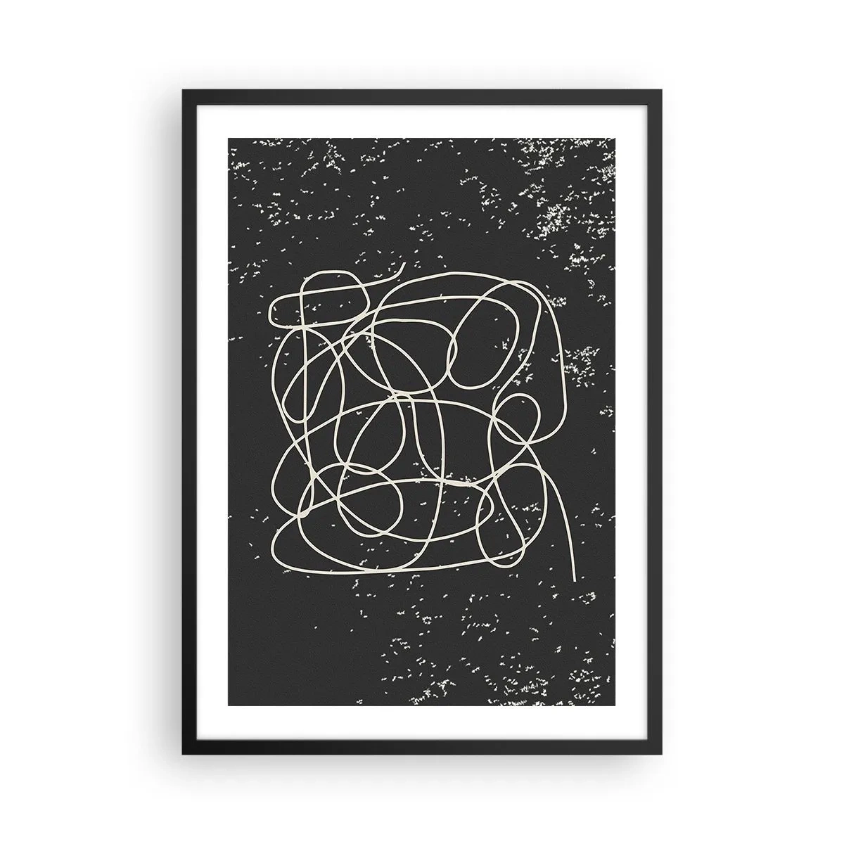 Plagát v čiernom ráme - Chaotické čiary na čiernom pozadí s bielymi bodkami - 50x70cm - Túlanie myslí - Moderná nástenná dekorácia do obývacej izby a spálne ARTTOR
