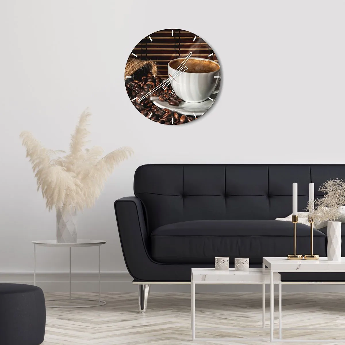 Nástenné hodiny - Čiernosť uhlia, priezračnosť jantáru - 30x30 cm