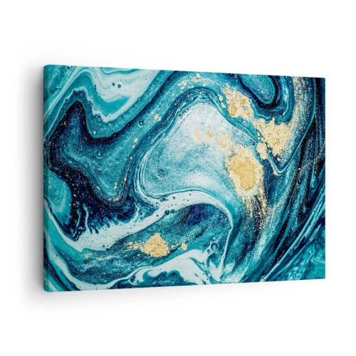 Obraz na plátne - Abstraktná kompozícia vĺn a zlatých akcentov - 70x50cm - Modrý vír - Moderná nástenná dekorácia do obývacej izby a spálne ARTTOR