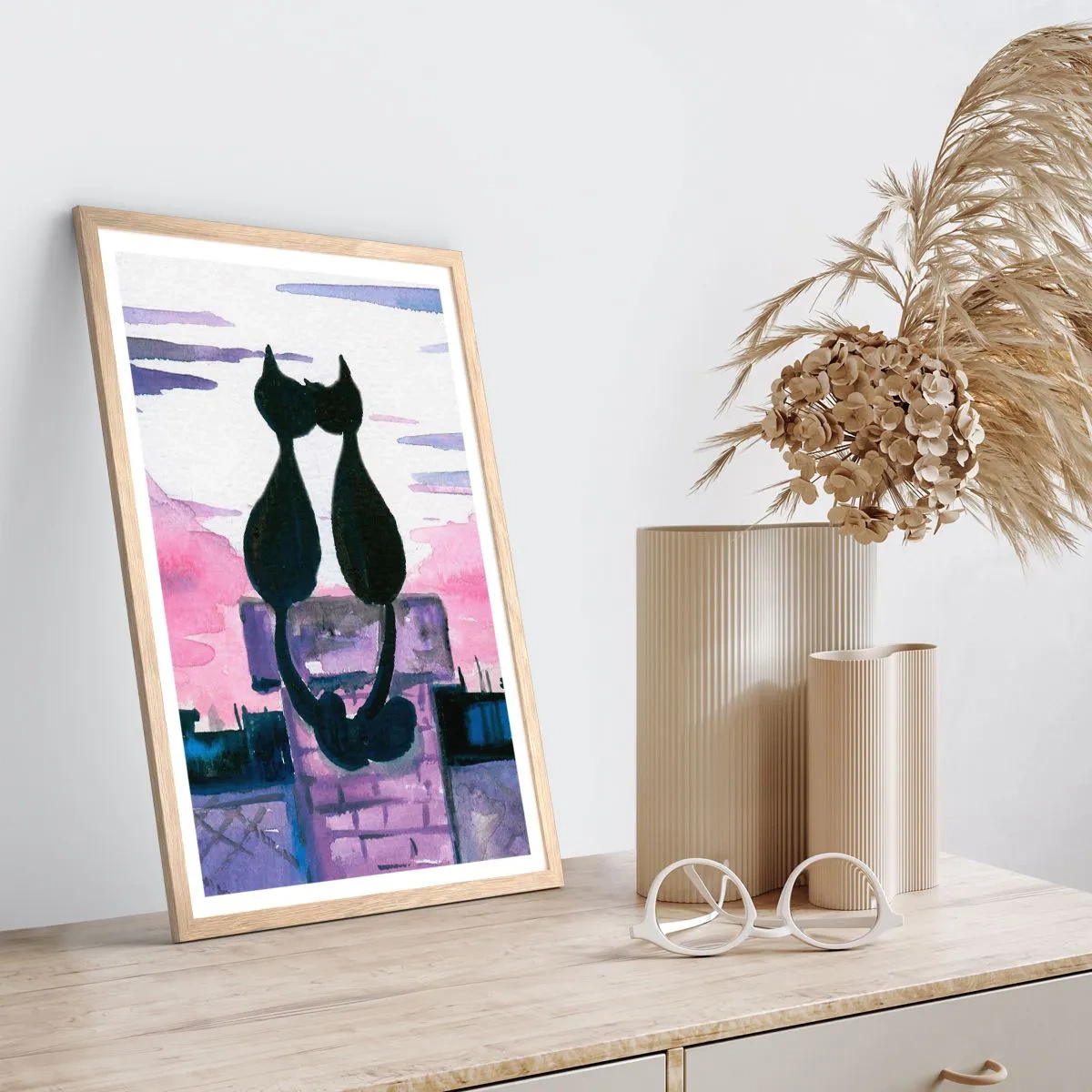 Plagát v ráme zo svetlého duba - Rendez-vous pod mesiacom - 61x91 cm