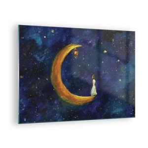 Obraz na skle - Postava na Mesiaci na nočnej oblohe - 70x50cm - Volanie sveta - Moderná nástenná dekorácia do obývacej izby a spálne ARTTOR