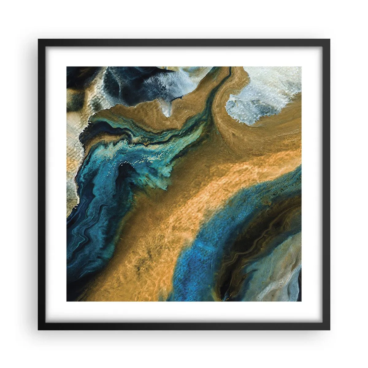 Plagát v čiernom ráme - Modrá – žltá – vzájomné vplyvy - 50x50 cm