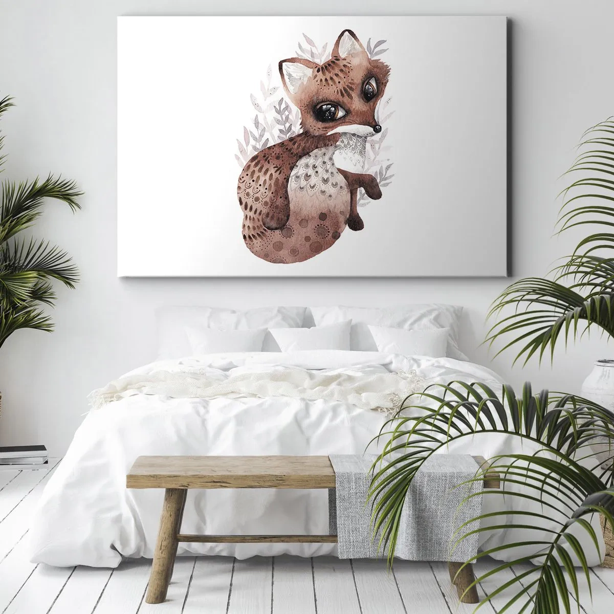 Obraz na plátne - Roztomilá akvarelová líška na svetlom pozadí - 70x50cm - Proste sa zamilovať - Moderná nástenná dekorácia do obývacej izby a spálne ARTTOR