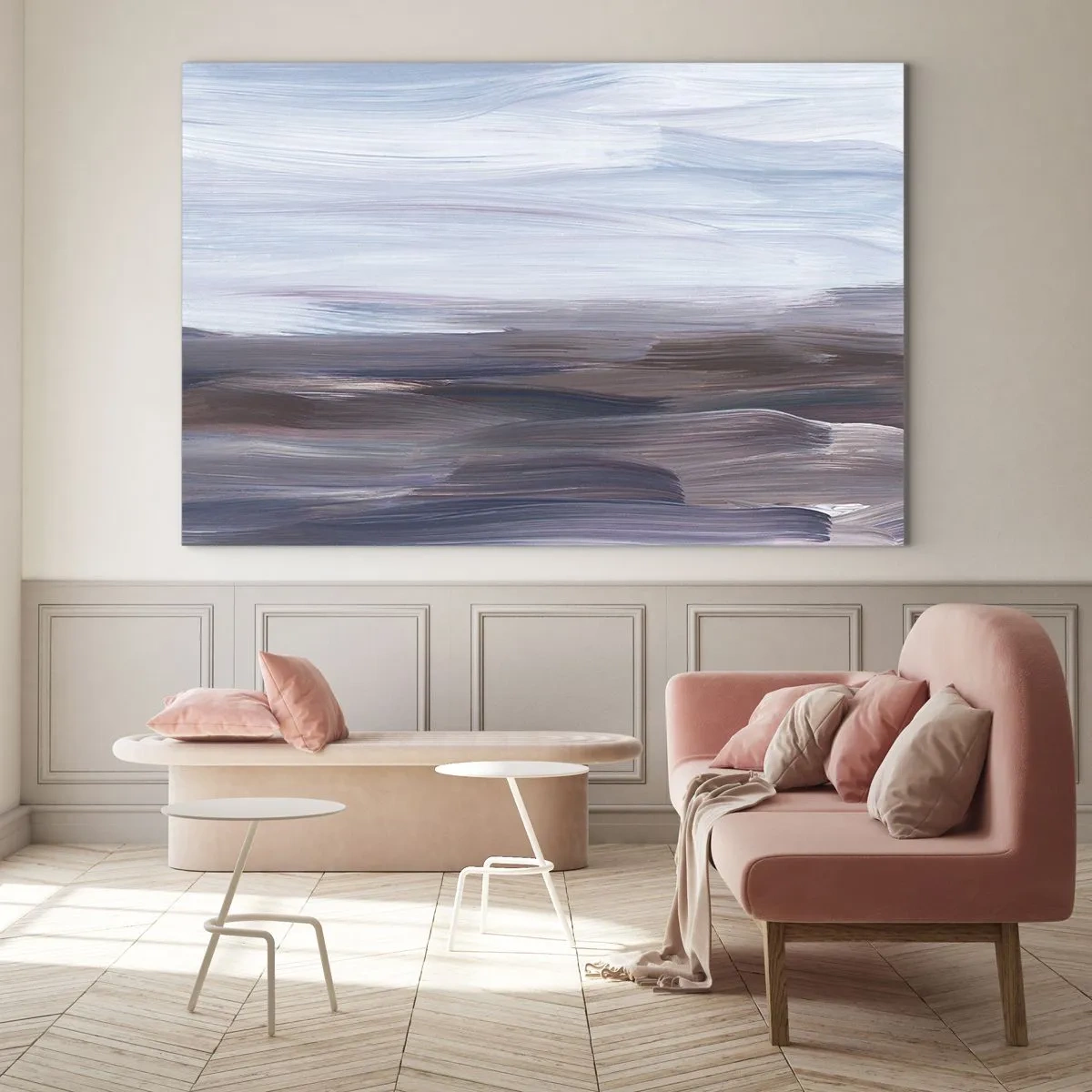 Obraz na skle - Horizontálne pruhy vody v odtieňoch modrej a hnedej v abstraktnom štýle - 70x50cm - Živly: voda - Moderná nástenná dekorácia do obývacej izby a spálne ARTTOR