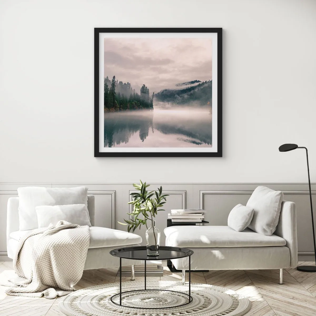 Plagát v čiernom ráme - V zamyslení, v hmle - 60x60 cm