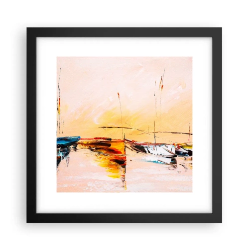 Plagát v čiernom ráme - Večer v prístave - 30x30 cm