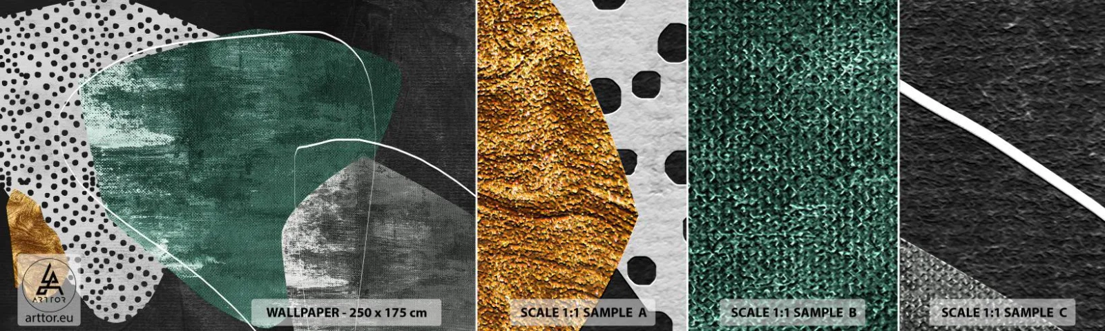 Vzorka Fototapeta Standard Eco - Farebná abstrakcia so zlatou vločkou - Abstrakcia, textúra, Koláž - 100x30 cm