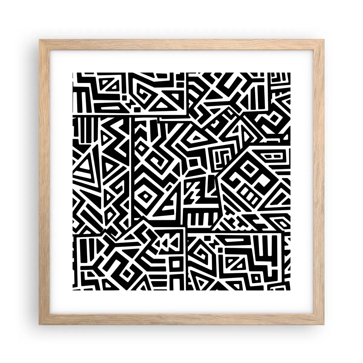 Plagát v ráme zo svetlého duba - Predkolumbovská kompozícia - 40x40 cm