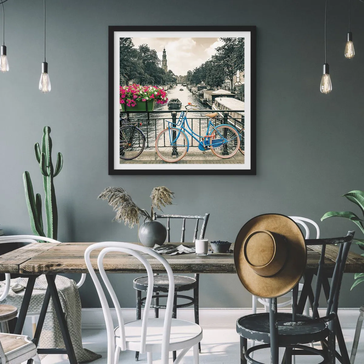Plagát v čiernom ráme - Farby amsterdamskej ulice - 50x50 cm