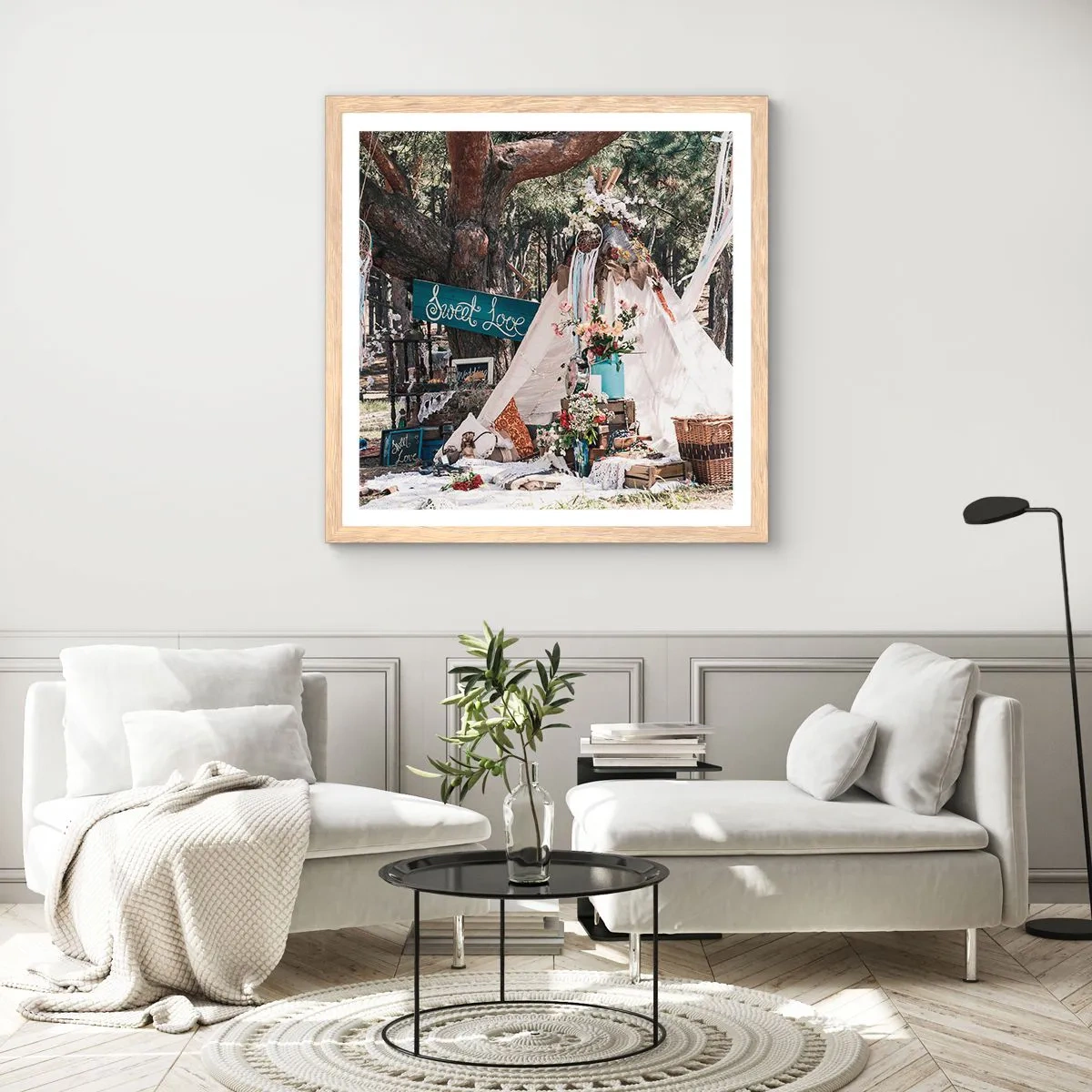 Plagát v ráme zo svetlého duba - Make love… - 60x60 cm