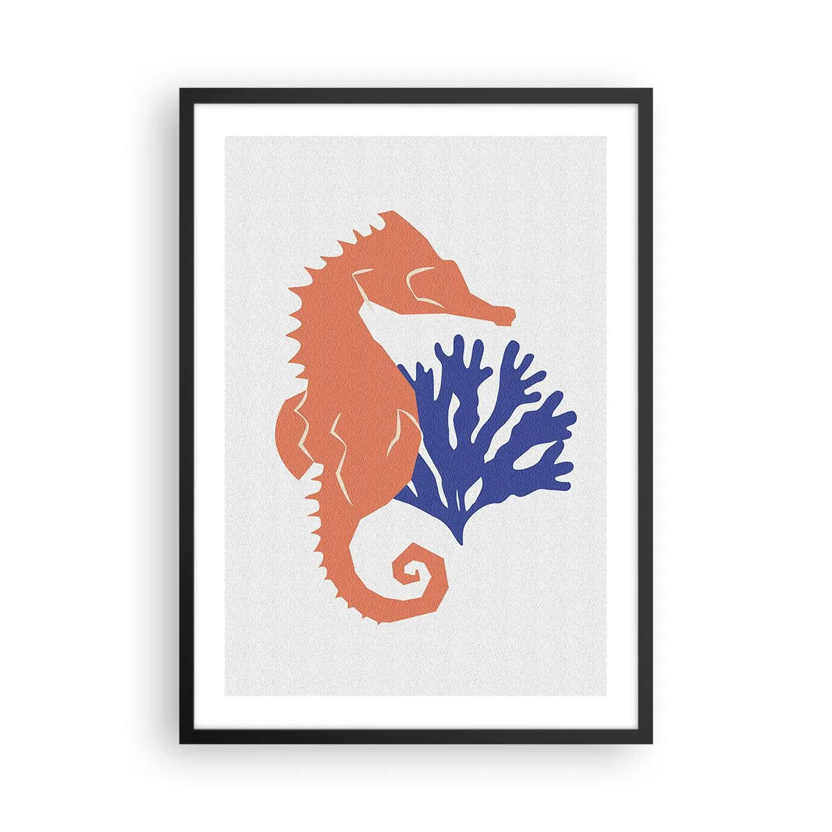 Plagát v čiernom ráme - Minimalistická grafika morského koníka a koralov - 50x70cm - Na podvodnej lúke - Moderná nástenná dekorácia do obývacej izby a spálne ARTTOR