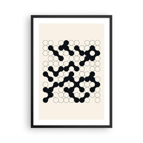 Plagát v čiernom ráme - Geometrické zloženie čiernych a bielych kruhov - 50x70cm - Čínska hra – variácia - Moderná nástenná dekorácia do obývacej izby a spálne ARTTOR