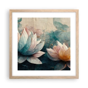 Plagát v ráme zo svetlého duba - Hviezdy a jazero - 40x40 cm