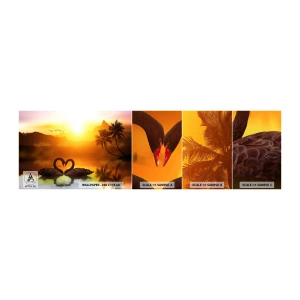 Vzorka samolepiacej fototapety Deluxe Sticker - Všetko do páru - Srdce, Labute, Kokosová palma - 100x30 cm