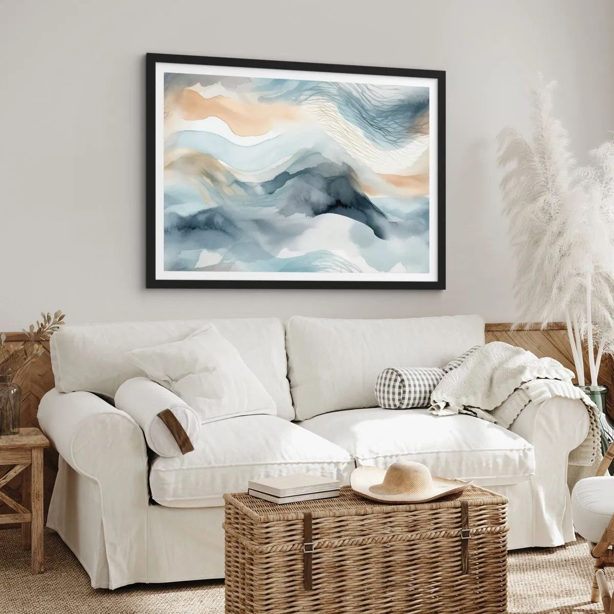 Plagát v čiernom ráme - Abstrakcia snehu a hmly - 100x70 cm