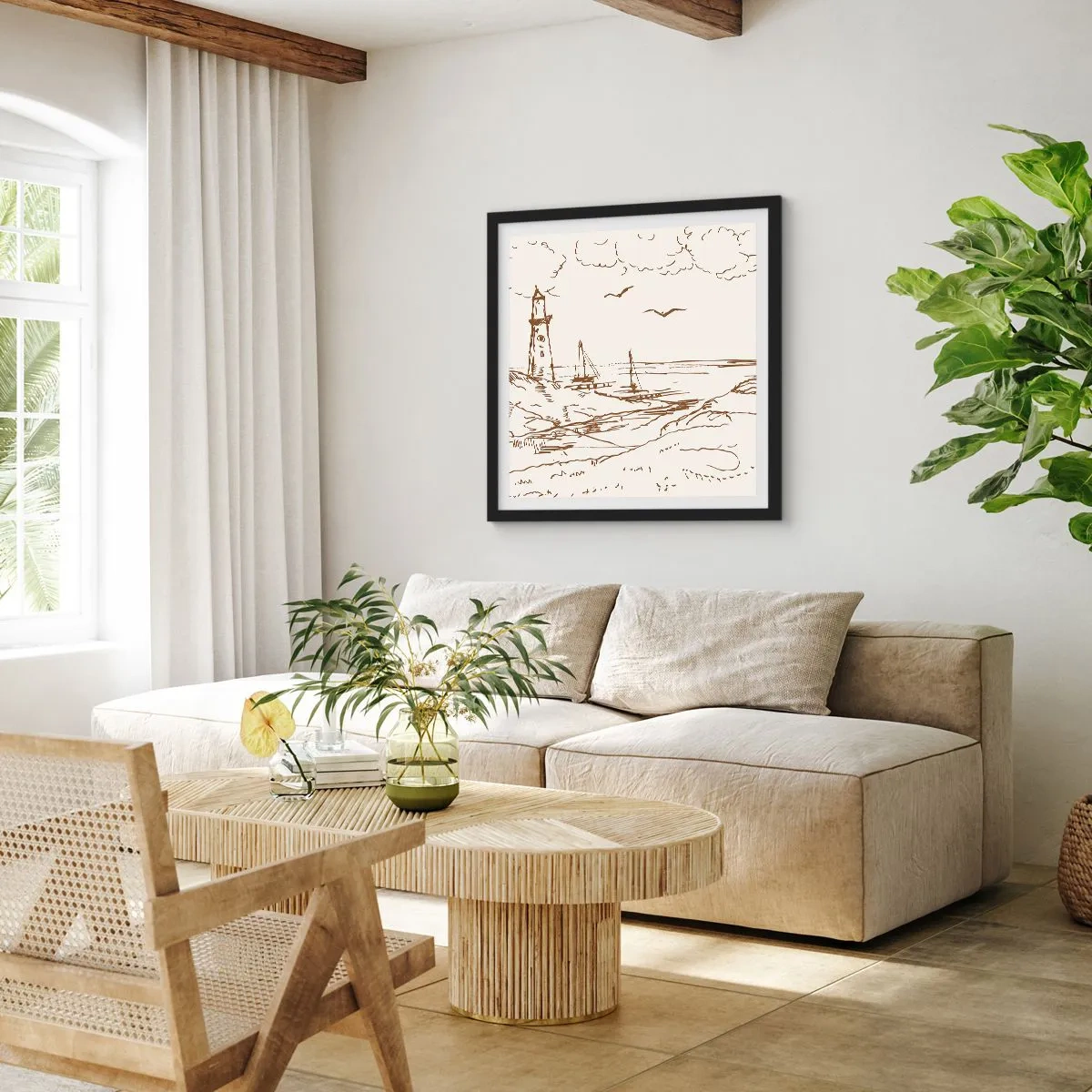 Plagát v čiernom ráme - Náčrt letných spomienok - 40x40 cm