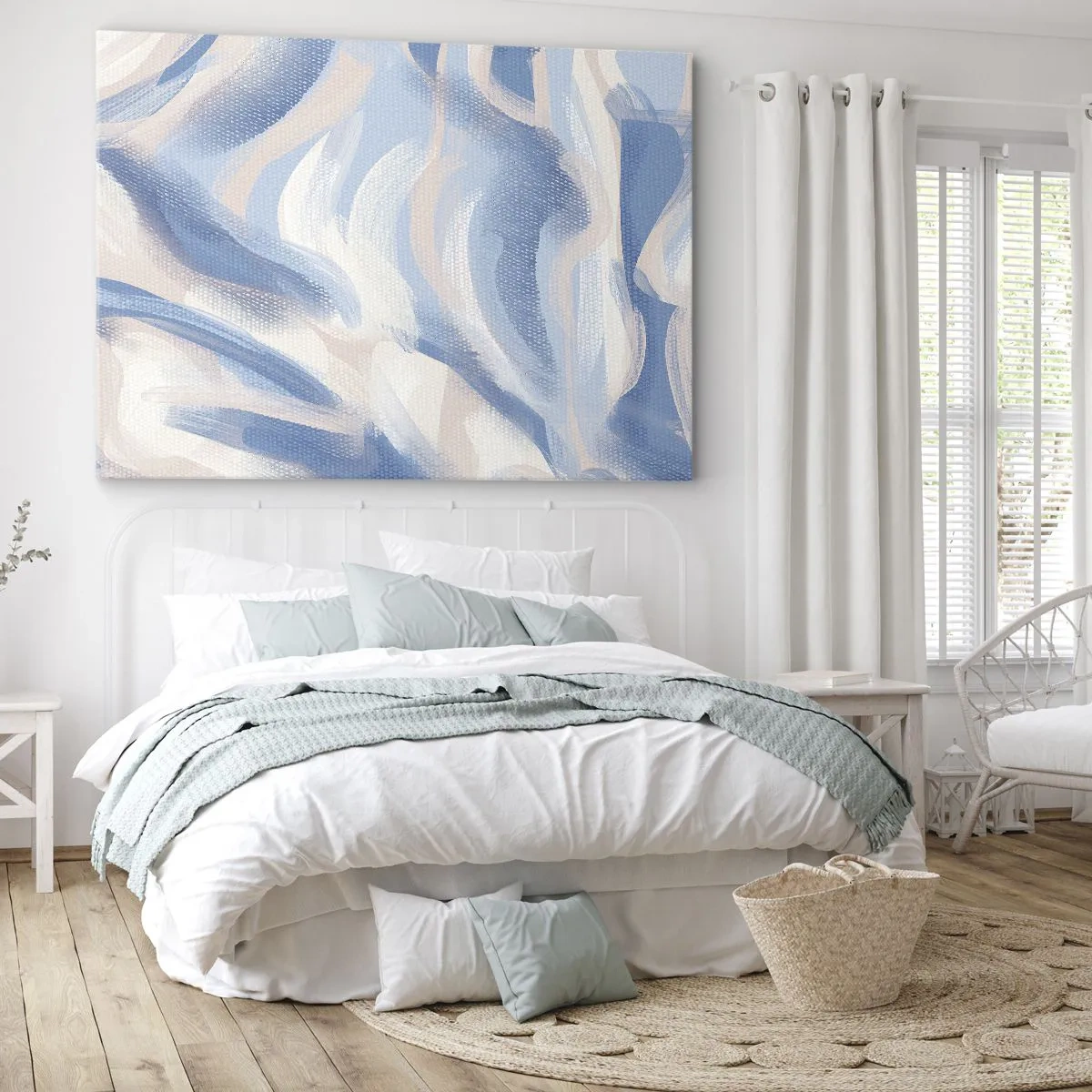 Obraz na plátne - Abstraktné ťahy štetcom v odtieňoch modrej a béžovej - 70x50cm - Modré kolísanie - Moderná nástenná dekorácia do obývacej izby a spálne ARTTOR