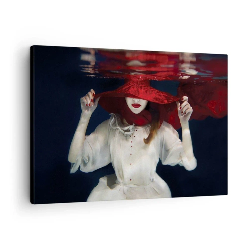 Obraz na plátne - Žena v červenom klobúku ponorená do vody - 70x50cm - Divoženka - Moderná nástenná dekorácia do obývacej izby a spálne ARTTOR
