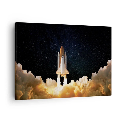 Obraz na plátne - Vesmírna raketa štartuje proti hviezdnej oblohe - 70x50cm - Ad astra! - Moderná nástenná dekorácia do obývacej izby a spálne ARTTOR