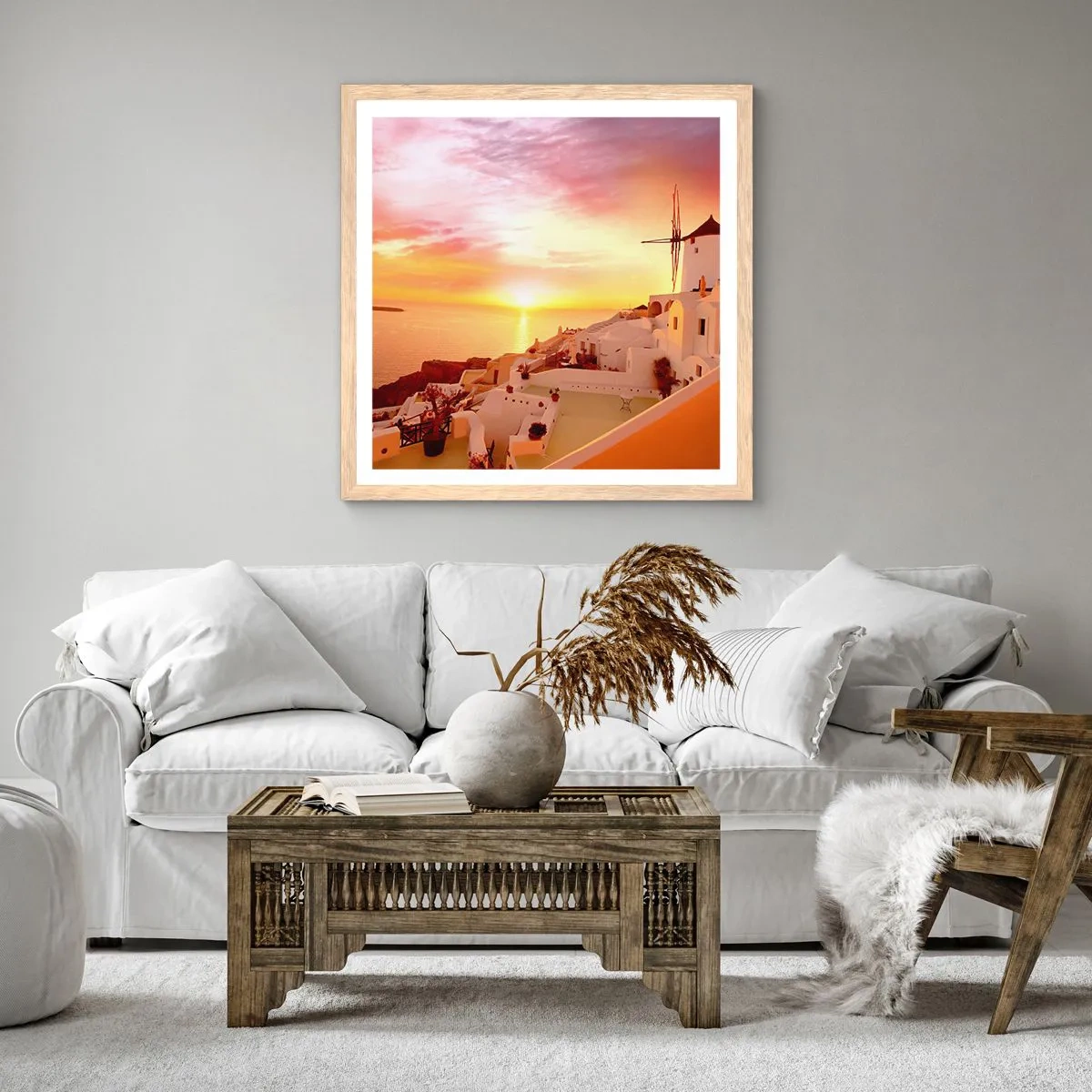 Plagát v ráme zo svetlého duba - Rozplynúť sa v bielej a zlatej - 60x60 cm