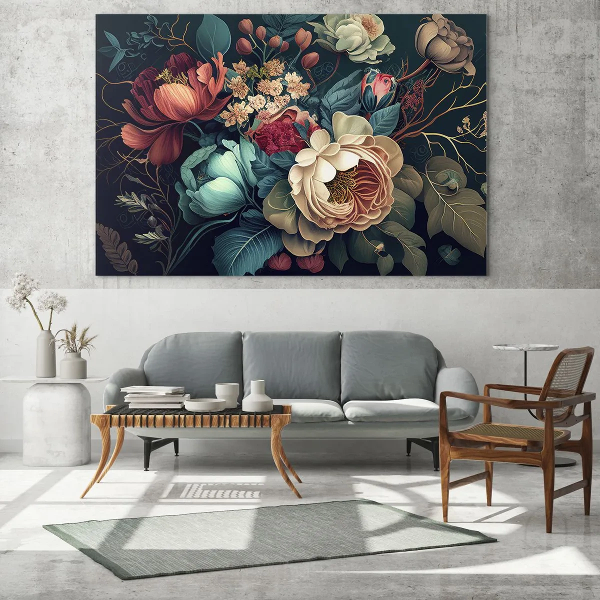 Obraz na skle - Vintage kvetinová kytica na tmavom pozadí - 70x50cm - Pôvab 19. storočia - Moderná nástenná dekorácia do obývacej izby a spálne ARTTOR