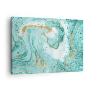 Obraz na plátne - Tyrkysový mramor so zlatými akcentmi v abstraktnej kompozícii - 70x50cm - Pod veľkou vlnou z epochy Edo - Moderná nástenná dekorácia do obývacej izby a spálne ARTTOR