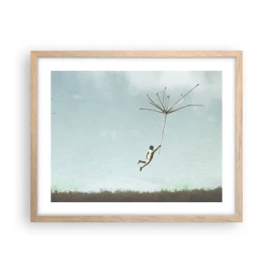 Plagát v ráme zo svetlého duba - Lietajúca púpava - 50x40 cm