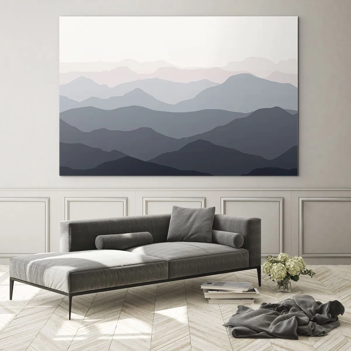 Obraz na skle - Jemné vrstvy hôr v pastelových odtieňoch - 70x50cm - Vlny hôr - Moderná nástenná dekorácia do obývacej izby a spálne ARTTOR