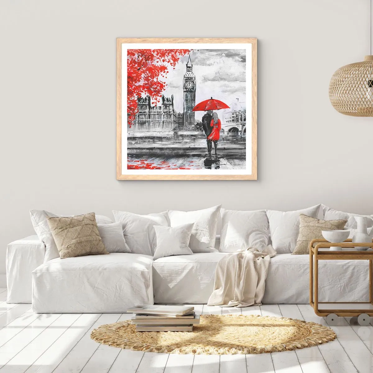 Plagát v ráme zo svetlého duba - Zamilovaní do Londýna - 60x60 cm